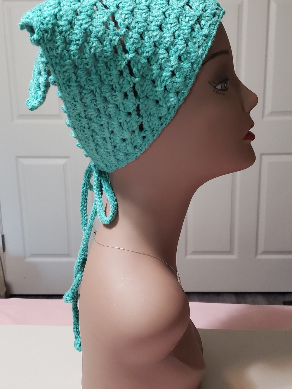 Hand Crafted Mint Green Head Scarf Hair Bandana Triangle - Picture 2 of 4